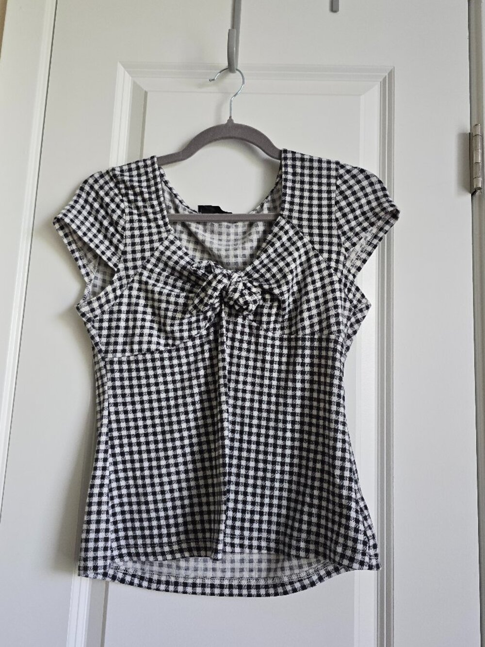 Black & White Gingham Tie Front Top